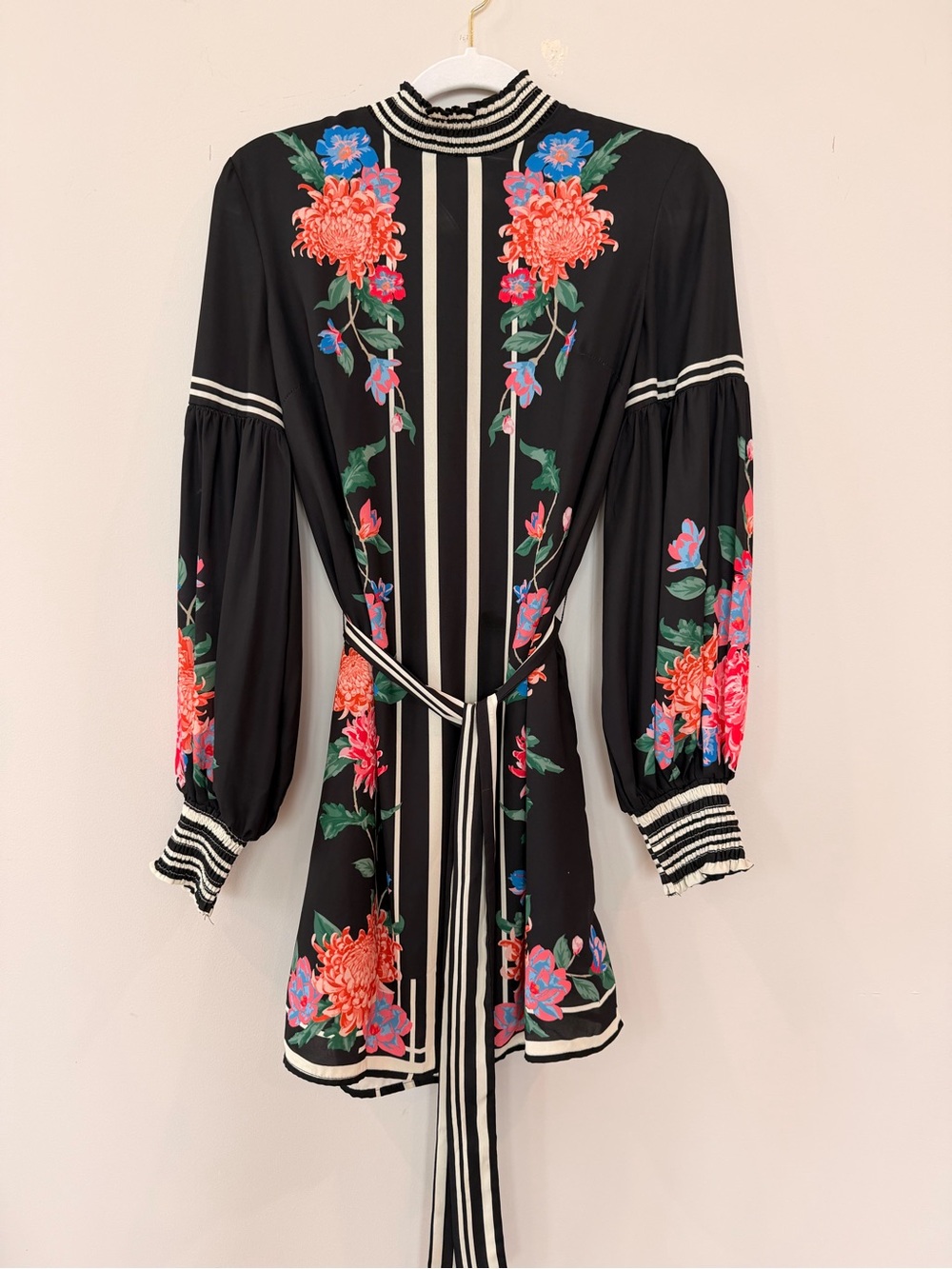Flying Tomato Black Mini Dress with Coral & Blue Floral Print